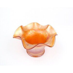 Vintage Marigold Iridescent Carnival Glass Bowl With Embossed Leaf & Blackberry
